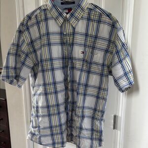 Tommy Hilfiger Men's Blue and Yellow Plaid Shirt